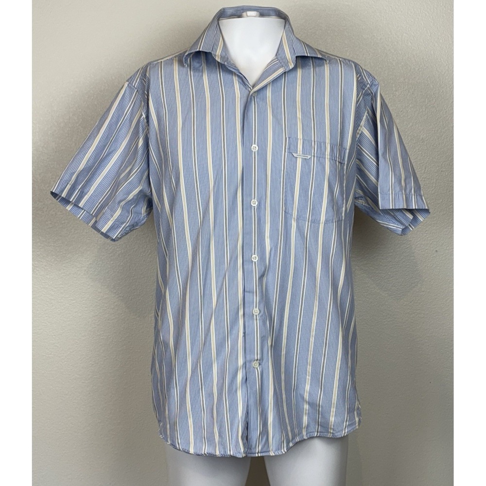 Alex Cannon Mens Short Sleeve Striped Button Up Shirt Size M Retro Preppy Casual